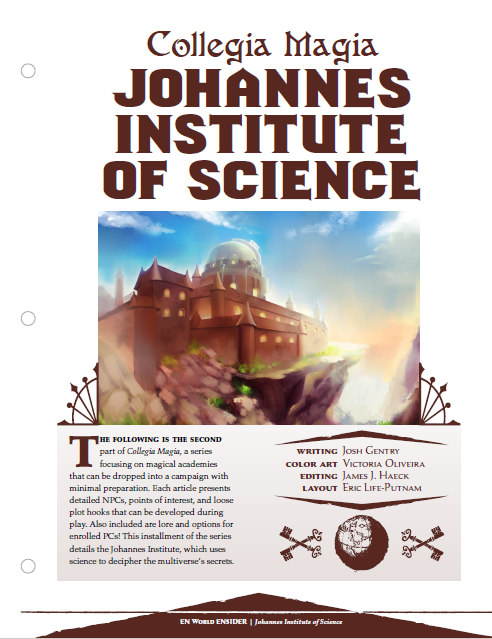 Collegia Magia: Johannes Institute of Science (D&D 5e)