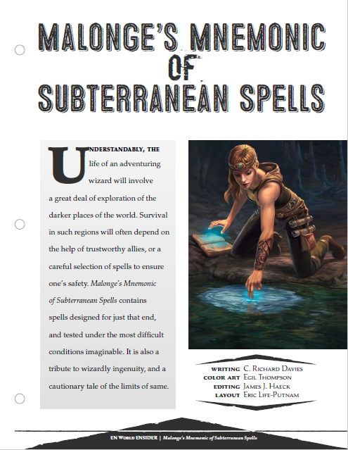 Malonge's Mnemonic of Subterranean Spells (D&D 5e)