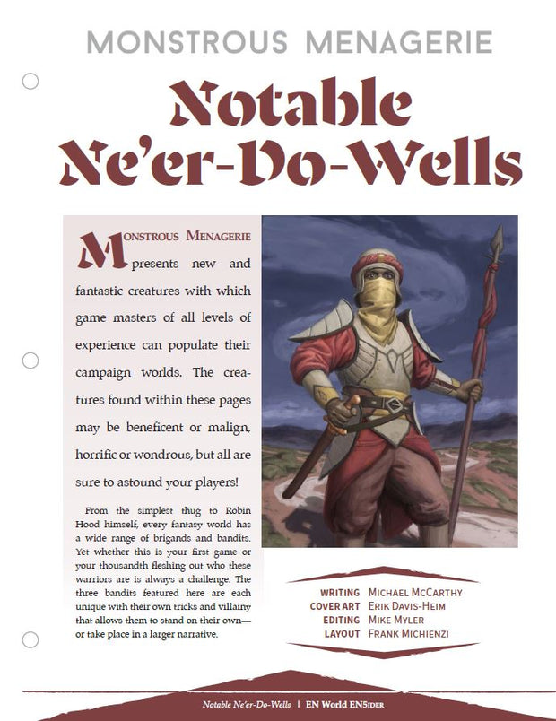 Monstrous Menagerie: Notable Ne'er-Do-Wells  (D&D 5e)