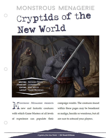 Monstrous Menagerie: Cryptids of the New World (D&D 5e)