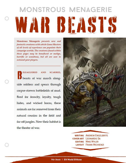 Monstrous Menagerie: War Beasts (D&D 5e)